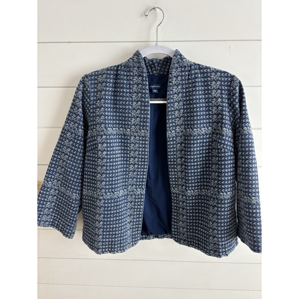J.Jill Pure Jill Indigo Jacquard Jacket In Blue Stream Wash Pockets Xs 0660